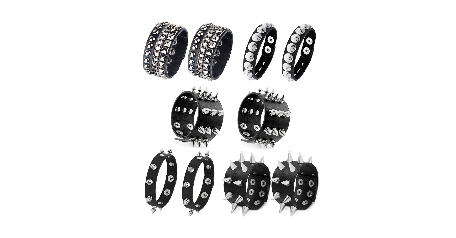 Amazon.com: FIRAZIO 2 Pieces Punk Studded Bracelet Black